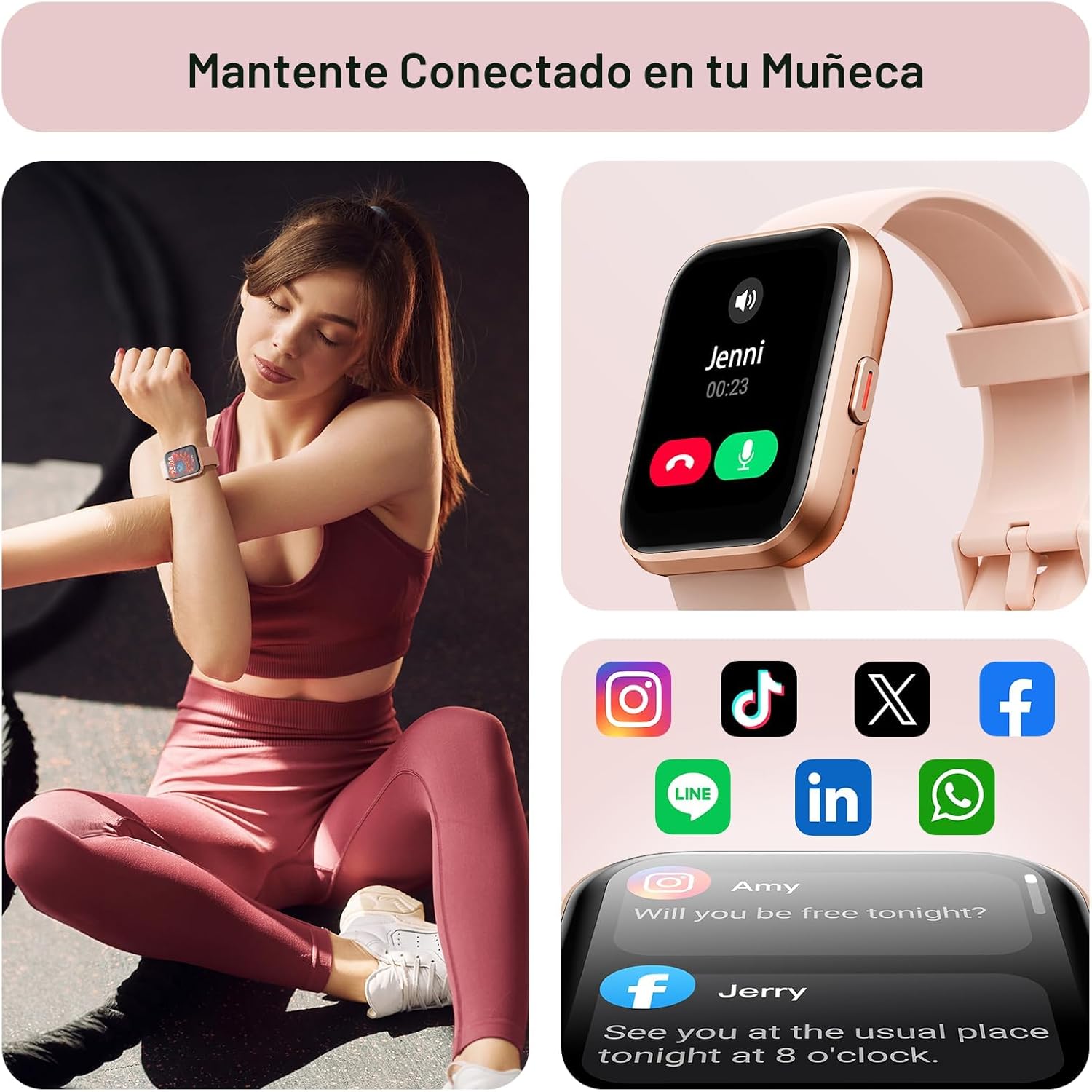 Tensky Reloj inteligente para mujer Android y iPhone Alexa integrado pantalla táctil de 1.8 pulgada - Imagen 5