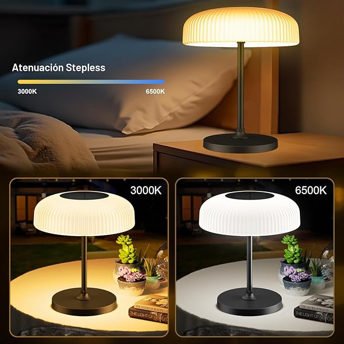 Lámpara de mesa solar para exteriores, con batería, LED, inalámbrica USB-C, regulable - Imagen 6