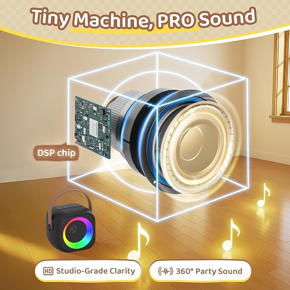 Mini Máquina de Karaoke, Altavoz de Karaoke Bluetooth Portátil con 2 Micrófonos Inalámbricos - Imagen 4