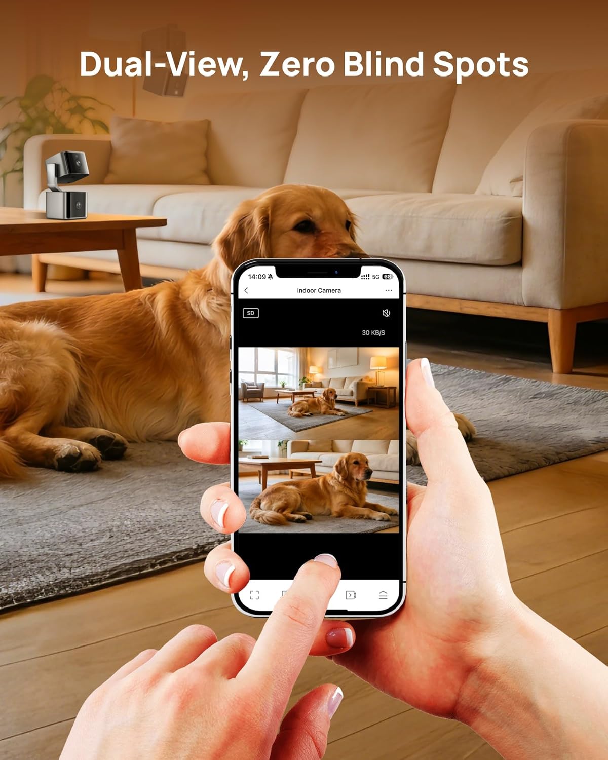Cámara de seguridad de doble lente para interiores 5G/2.4G WiFi, inteligente para mascotas 2K+2K - Imagen 6