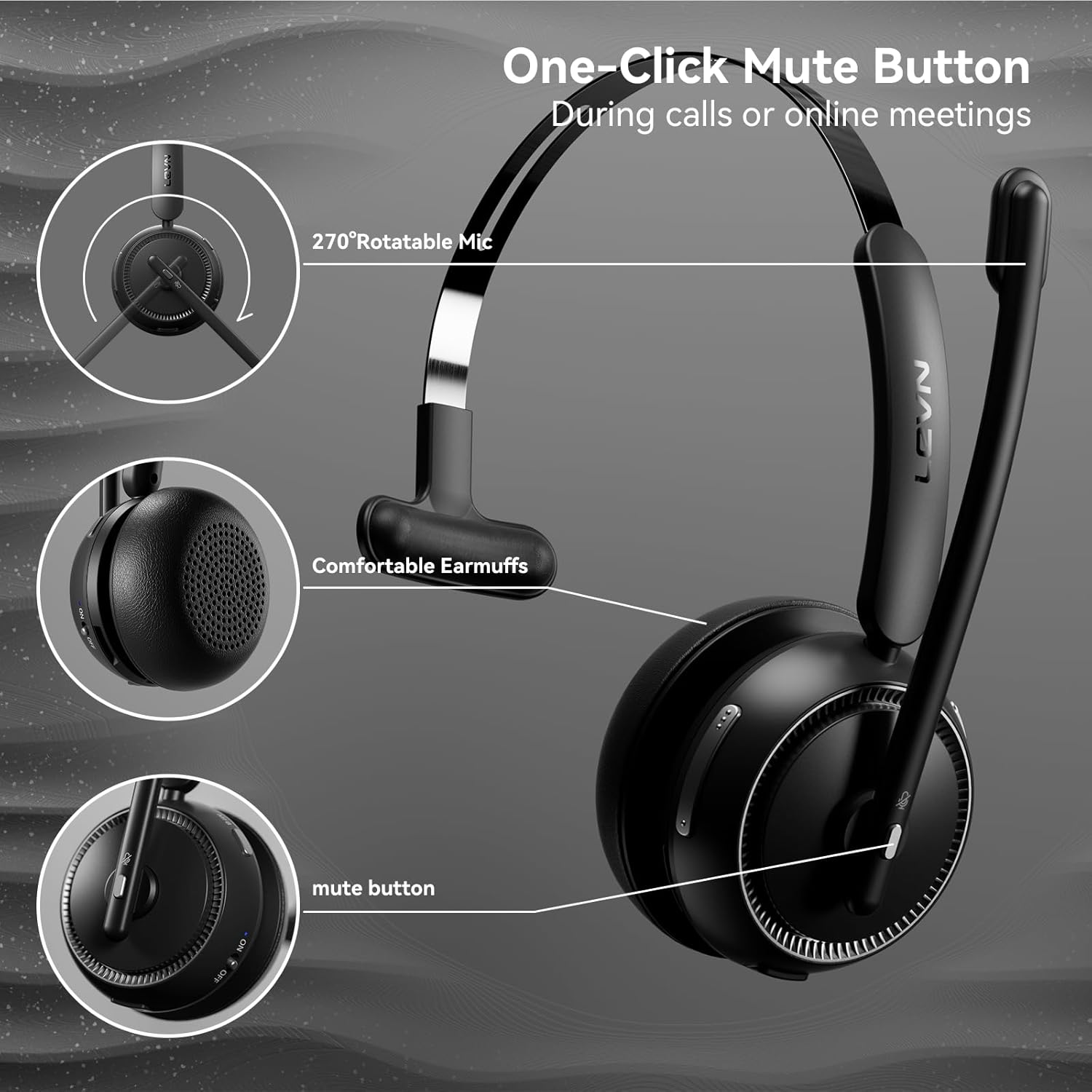 Auriculares inalámbricos 5.2 para centro de llamadas, auriculares Bluetooth (cancelación de ruido) - Imagen 4