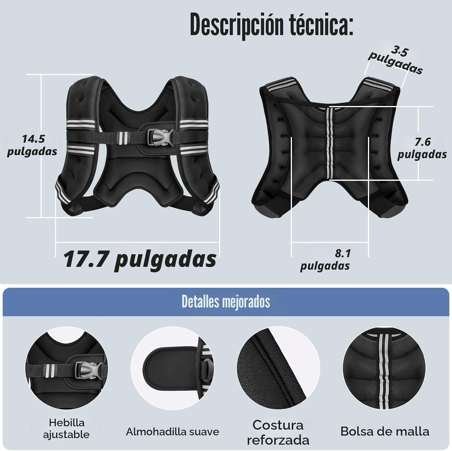 Zeerun Chaleco con peso, 6 libras, 8 libras, 10 libras, 12 libras, 15 libras, 18 libras, 20 lbs etc - Imagen 6