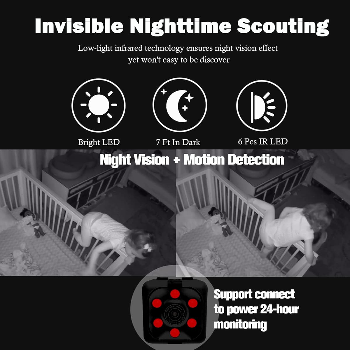 Mini cámara de seguridad inalámbrica 1080P con activación por movimiento, pequeña, para interiores - Imagen 4