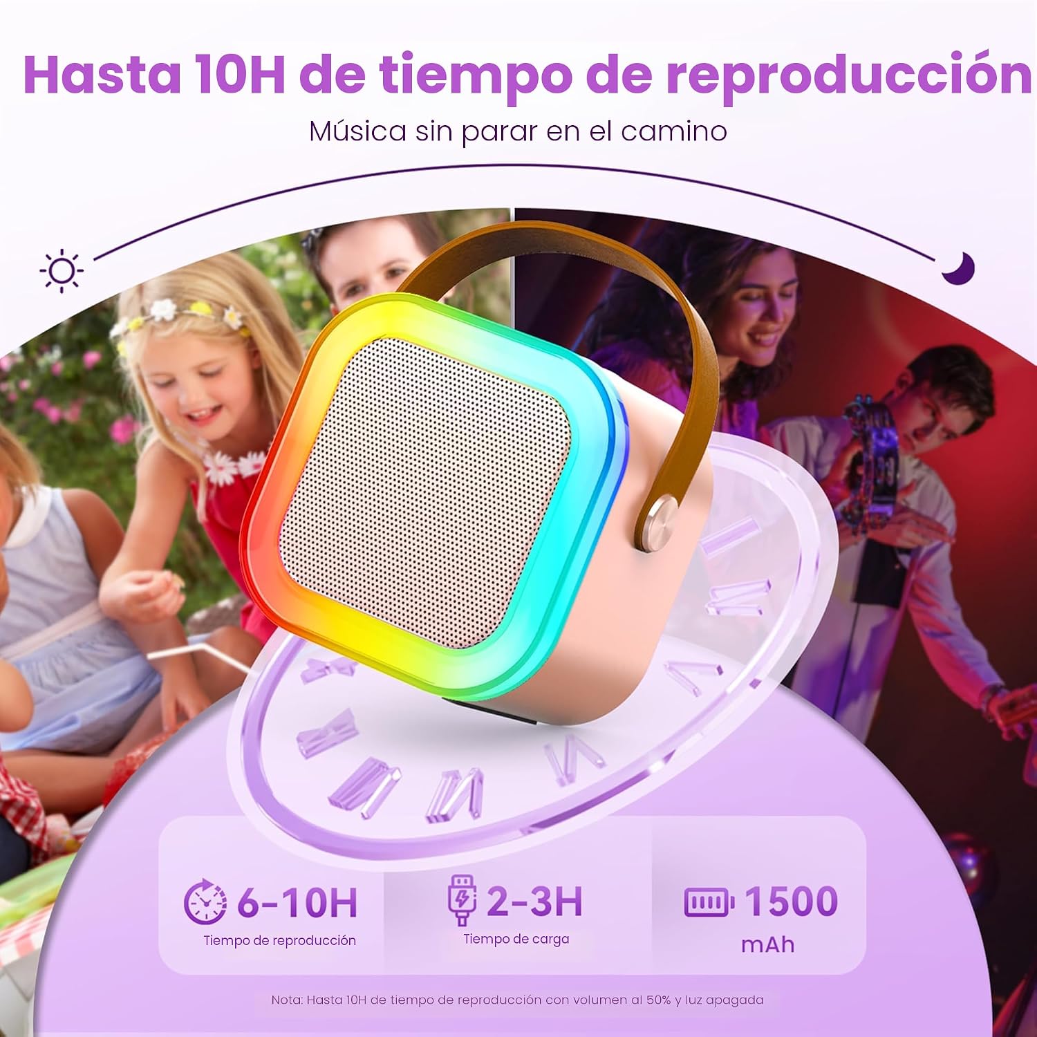 Altavoz Bluetooth portátil con 2 micrófonos inalámbricos de karaoke para jugadores (oro rosa) - Imagen 3