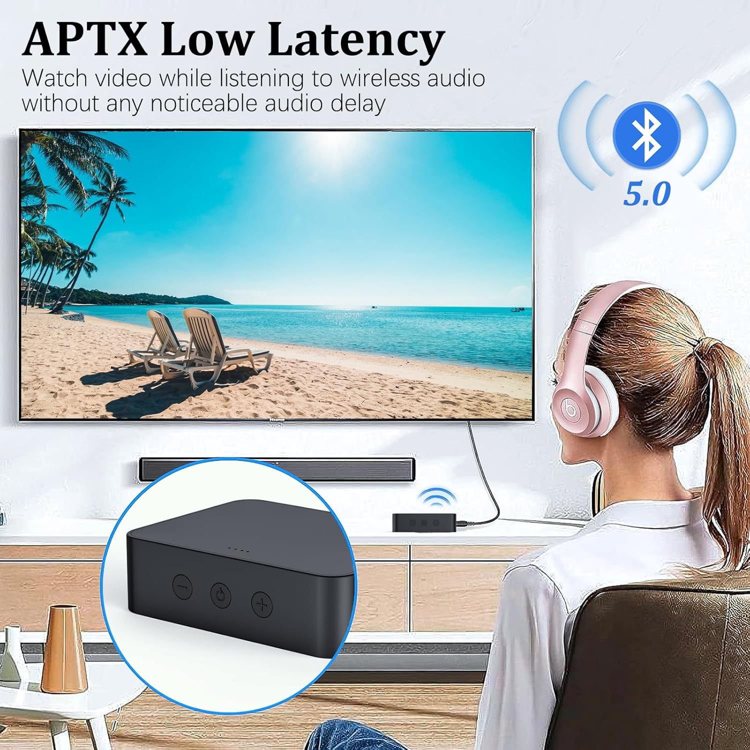 Receptor óptico Bluetooth 5.0 transmisor para TV a auriculares con control de volumen - Imagen 5