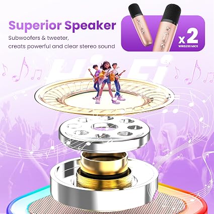 Altavoz Bluetooth portátil con 2 micrófonos inalámbricos de karaoke para jugadores (oro rosa) - Imagen 5