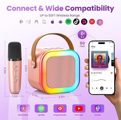 Altavoz Bluetooth portátil con 2 micrófonos inalámbricos de karaoke para jugadores (oro rosa) - Imagen 6