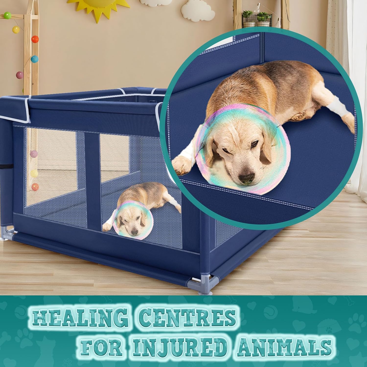 Corralito para cachorros de 42 x 42 pulgadas con cubierta, cerca para mascotas - Imagen 3