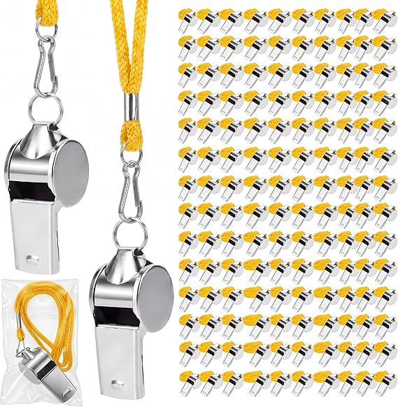 50 silbatos de árbitro de metal a granel para con cordón de acero inoxidable silbato deportivo - Imagen 7