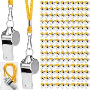 50 silbatos de árbitro de metal a granel para con cordón de acero inoxidable silbato deportivo