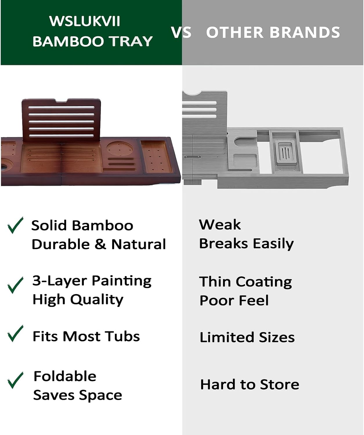 Bandeja de baño plegable de bambú de alta calidad, bandeja de baño expandible con soporte. - Imagen 4