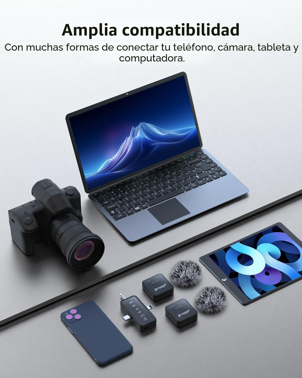 PQRQP, micrófono 3 en 1 para iPhone/Android/cámara, inalámbrico, transmisión de 328 pies. - Imagen 6