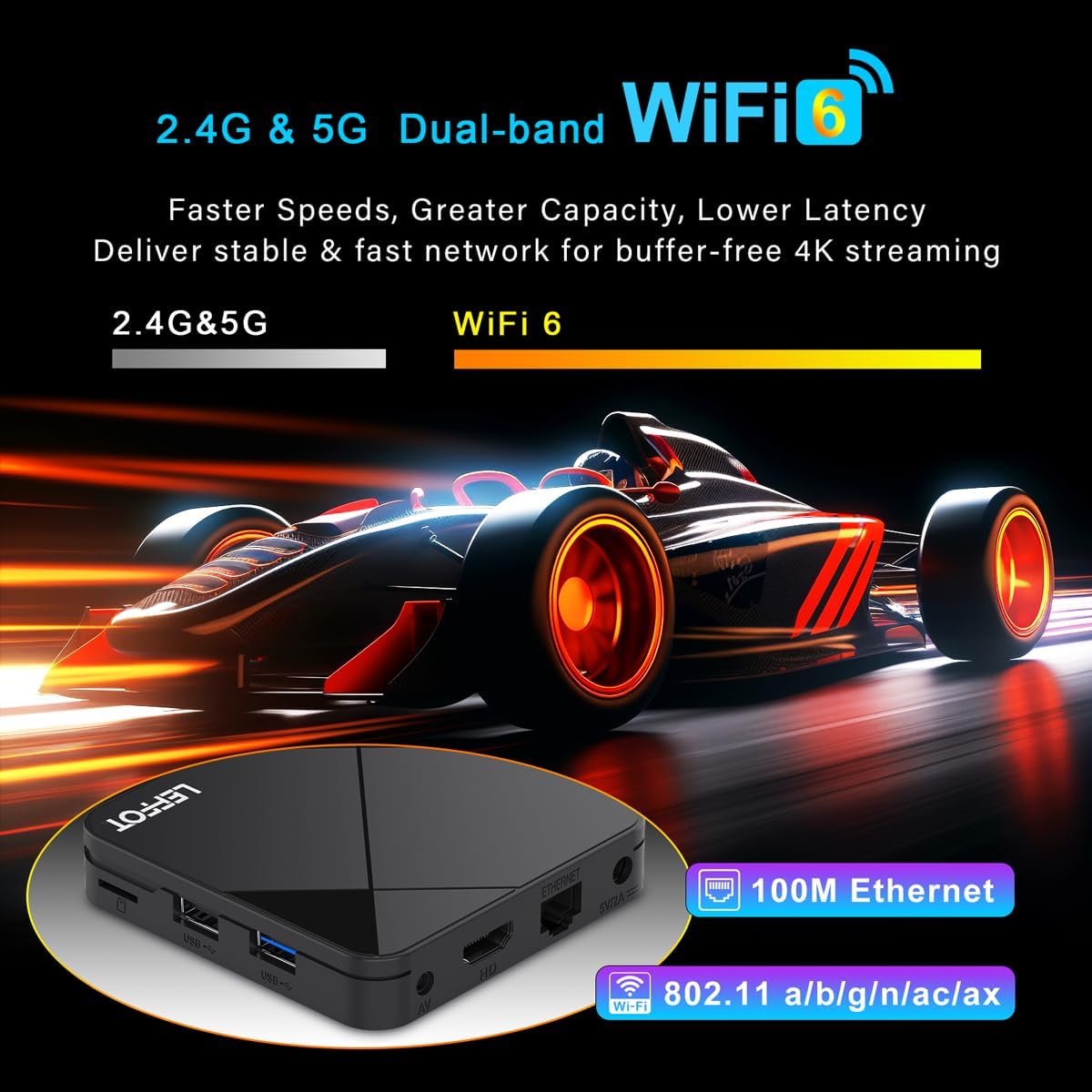 Caja de TV Android 14.0 2025, LEFFOT RK3518 4K ultra HD, dispositivo de transmisión para TV. - Imagen 5