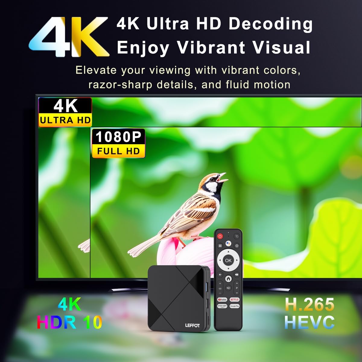 Caja de TV Android 14.0 2025, LEFFOT RK3518 4K ultra HD, dispositivo de transmisión para TV. - Imagen 3