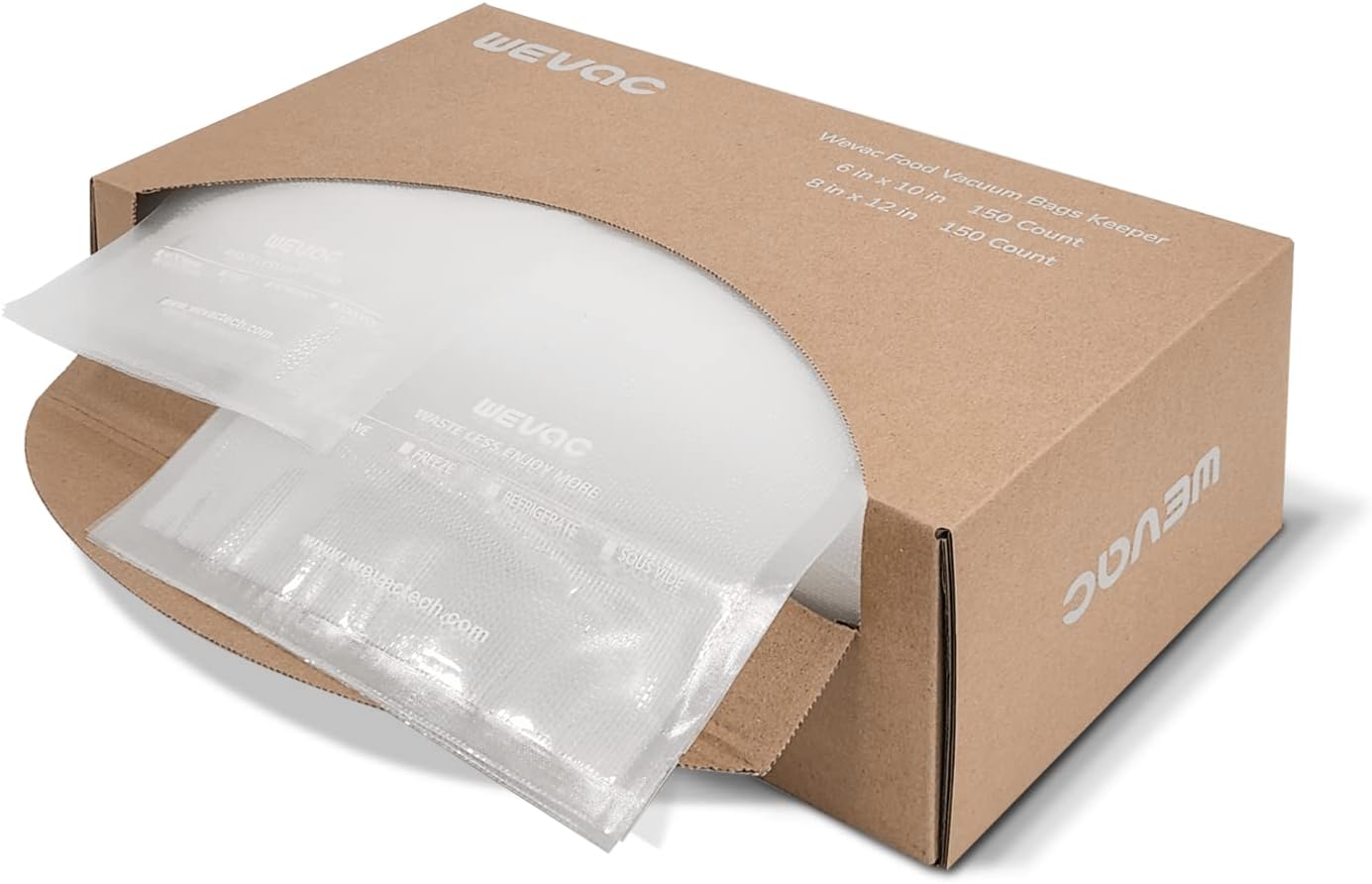 Wevac Bolsas Selladoras al Vacío para Alimentos de 6''x10'' y 8''x12'', 300 Unidades. - Imagen 3