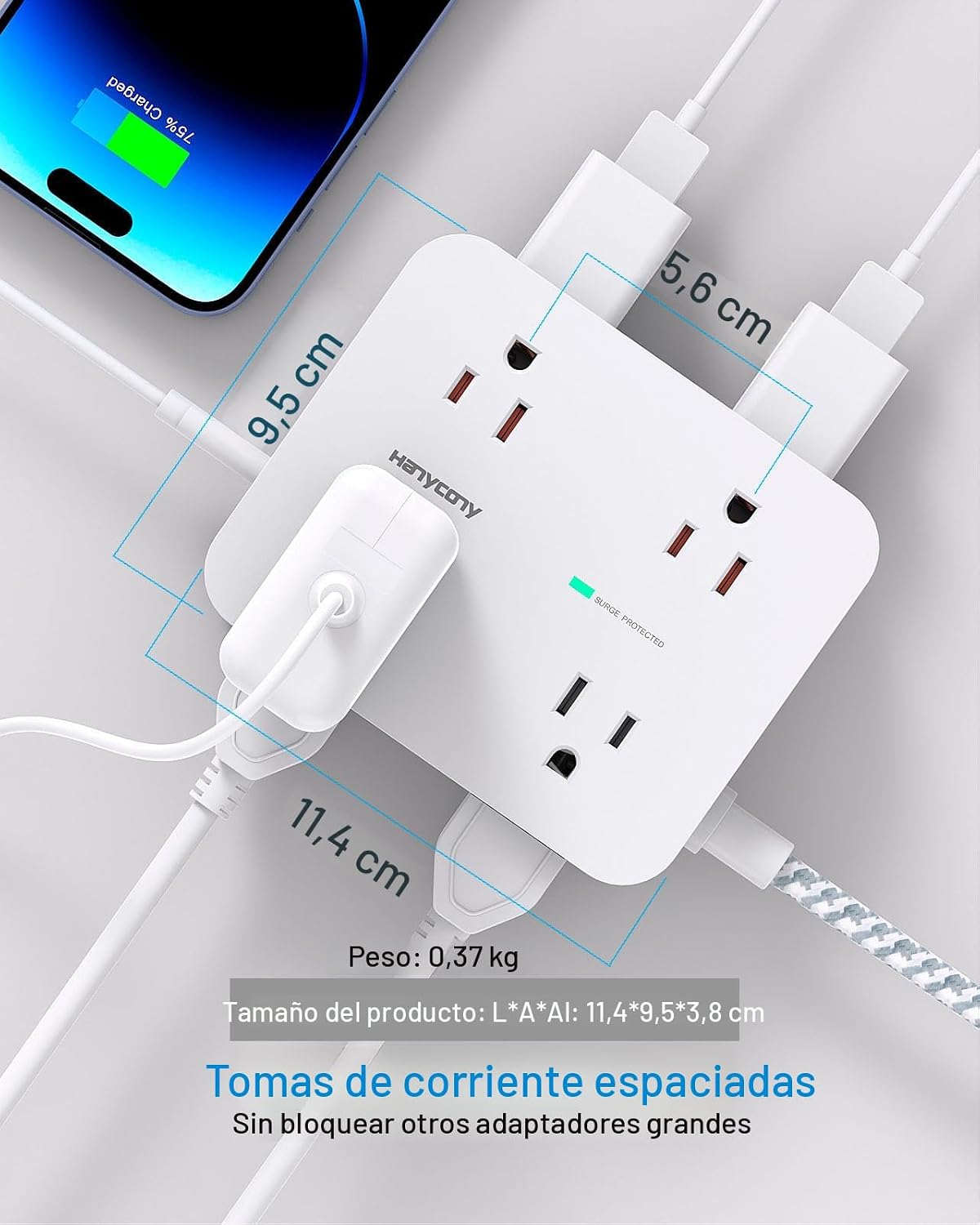 Protector de sobretensiones y tira de alimentación - HANYCONY. - Imagen 4