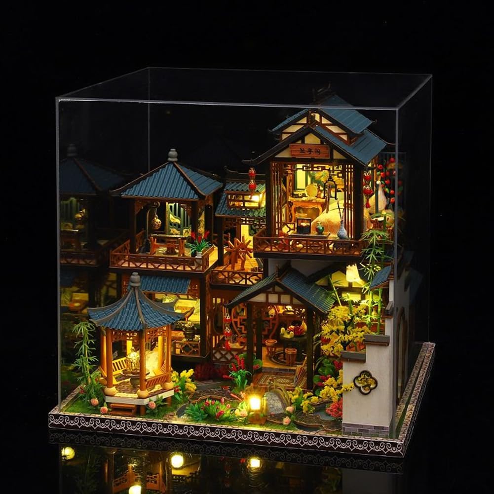 Kit de casa de muñecas en miniatura de madera 3D, estilo chino de pintura antigua. - Imagen 3