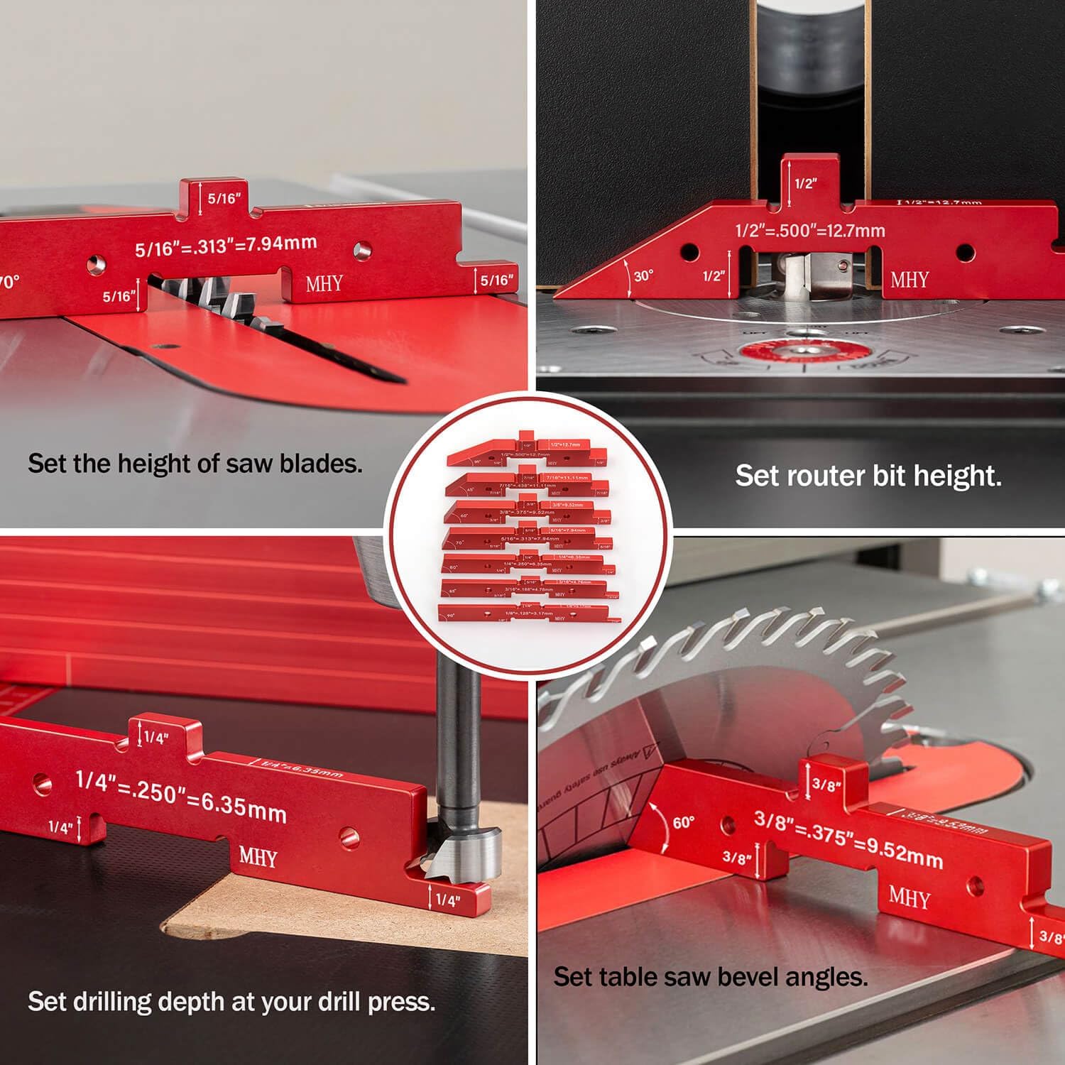 MHY Bloques de configuración de mesa de enrutador de precisión - Juego de 8 piezas de calibre. - Imagen 3