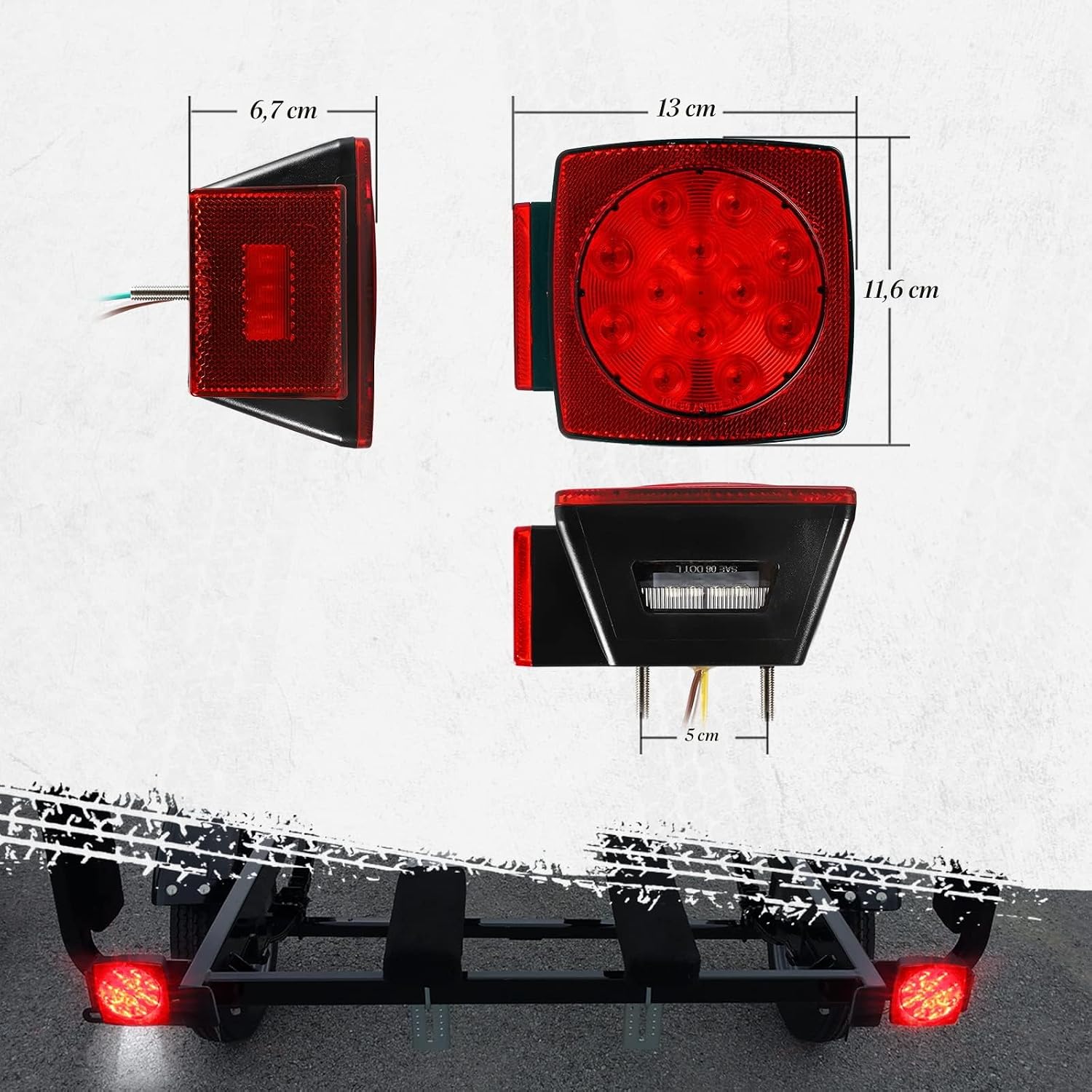 Partsam - Faros LED, impermeables y cuadrados de 12 V para remolques, de color rojo. - Imagen 5