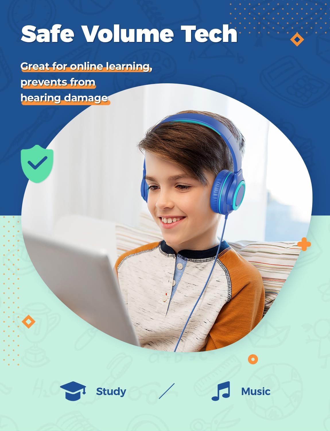 Auriculares para niños con micrófono, auriculares con cable sobre la oreja para niños. - Imagen 3