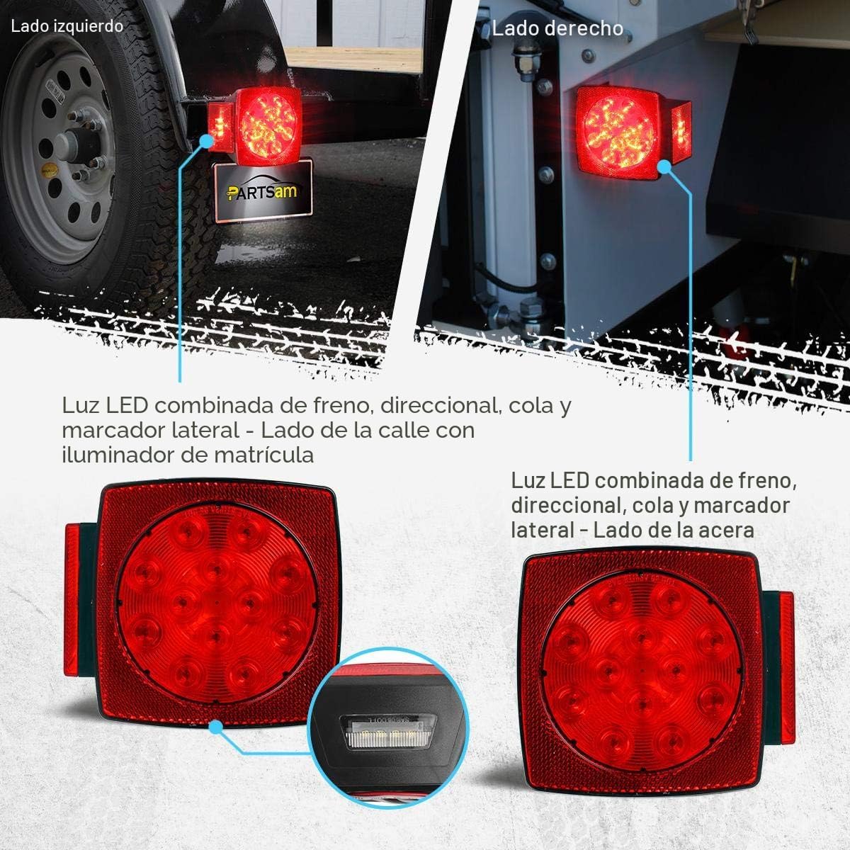 Partsam - Faros LED, impermeables y cuadrados de 12 V para remolques, de color rojo. - Imagen 4