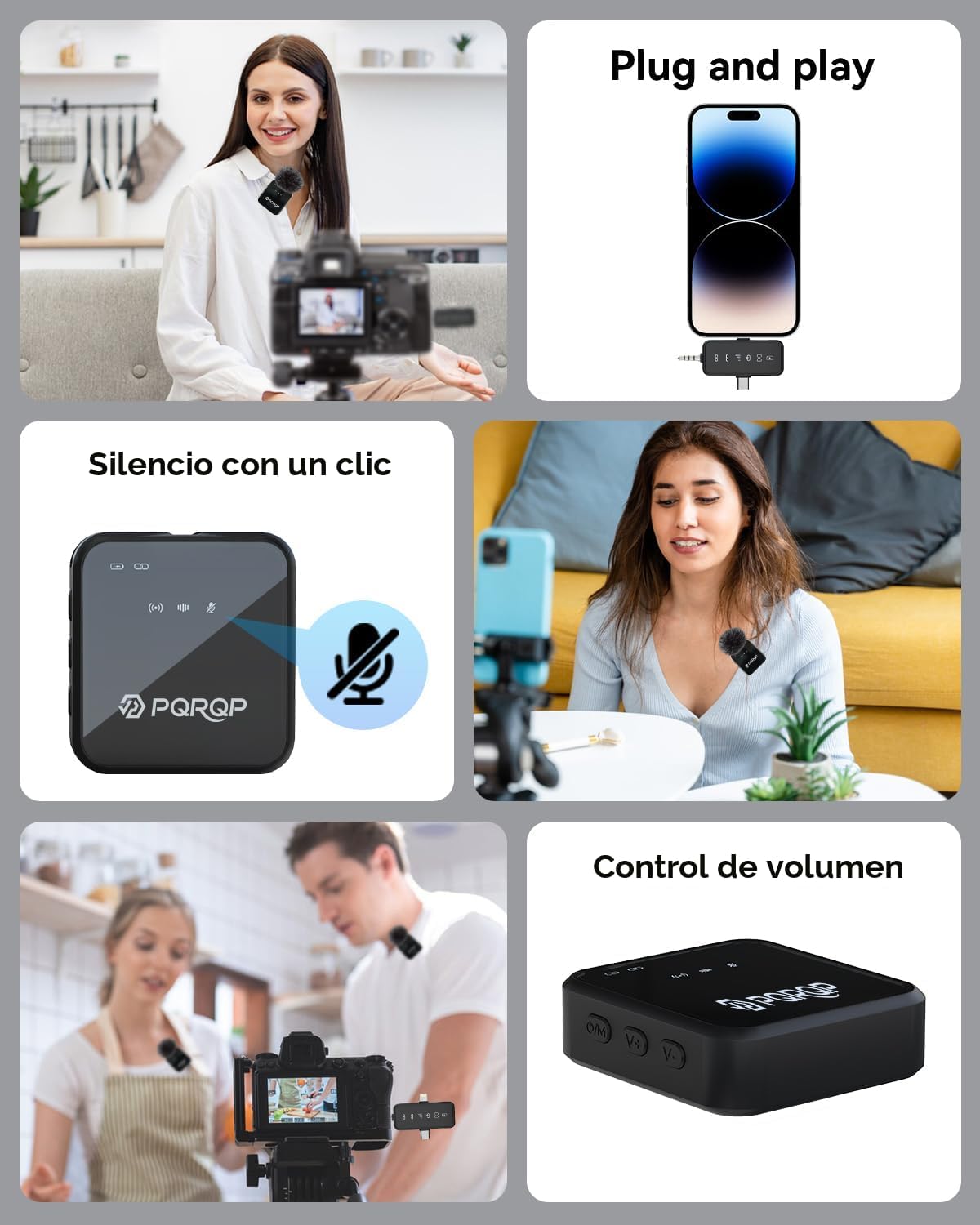PQRQP, micrófono 3 en 1 para iPhone/Android/cámara, inalámbrico, transmisión de 328 pies. - Imagen 4