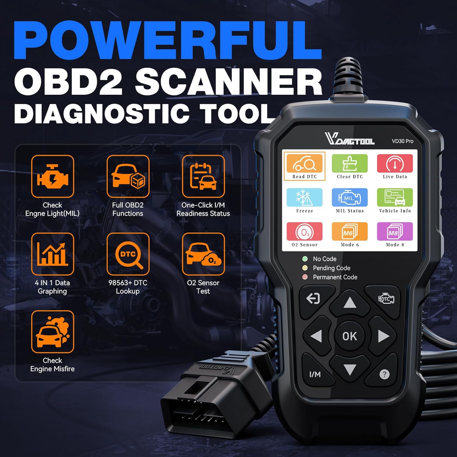 VDIAGTOOL VD30 Pro OBD2 Diagnosis, Escáner OBD2 para Errores de la luz de avería del Motor. - Imagen 3