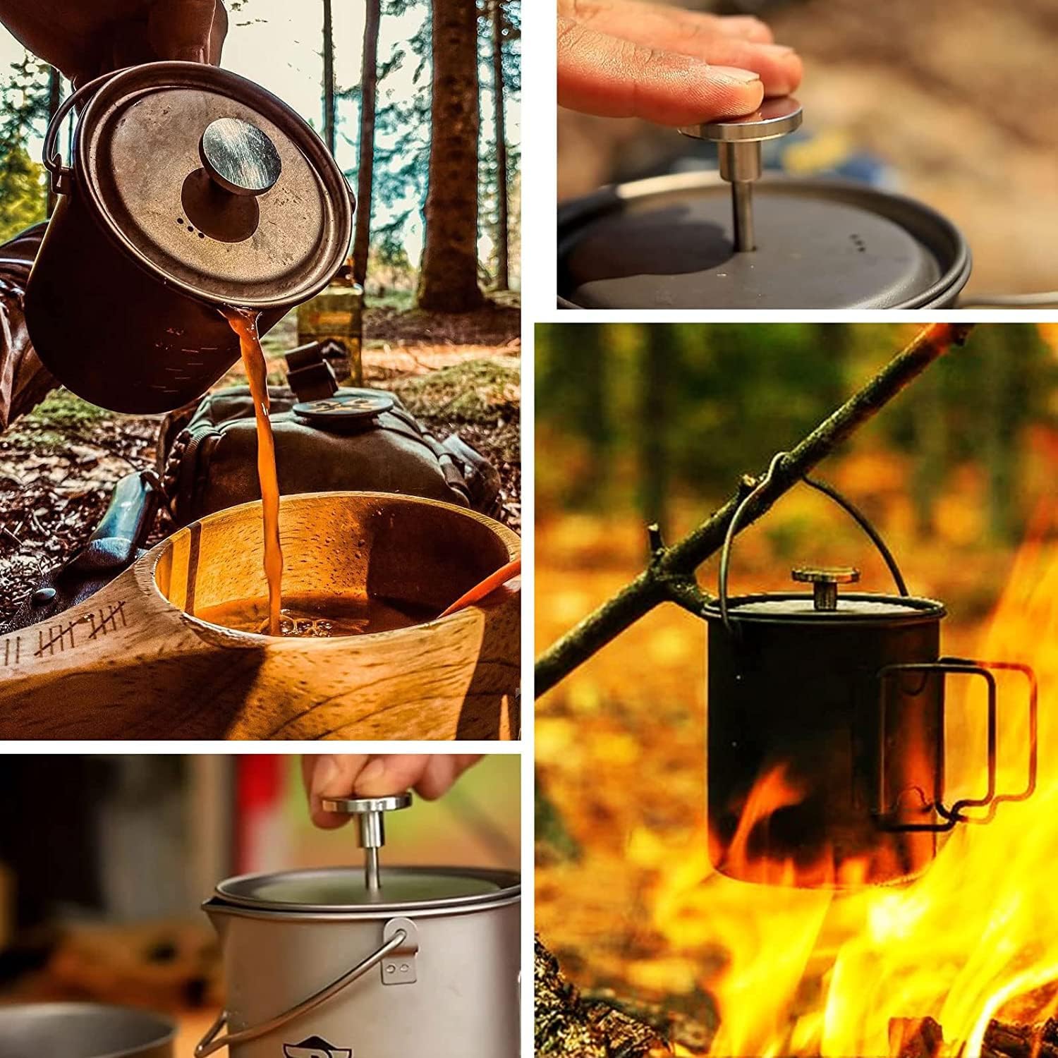 Bestargot Olla de titanio de 750 ml, prensa francesa portátil | Olla de camping ultraligera. - Imagen 5