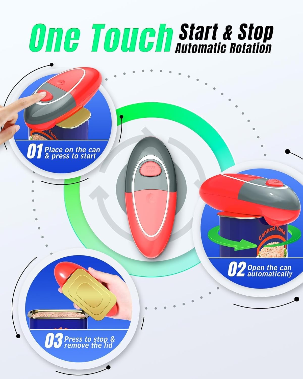 Abrelatas eléctrico One Touch para todos los tamaños de latas con borde liso, manos libres. - Imagen 4