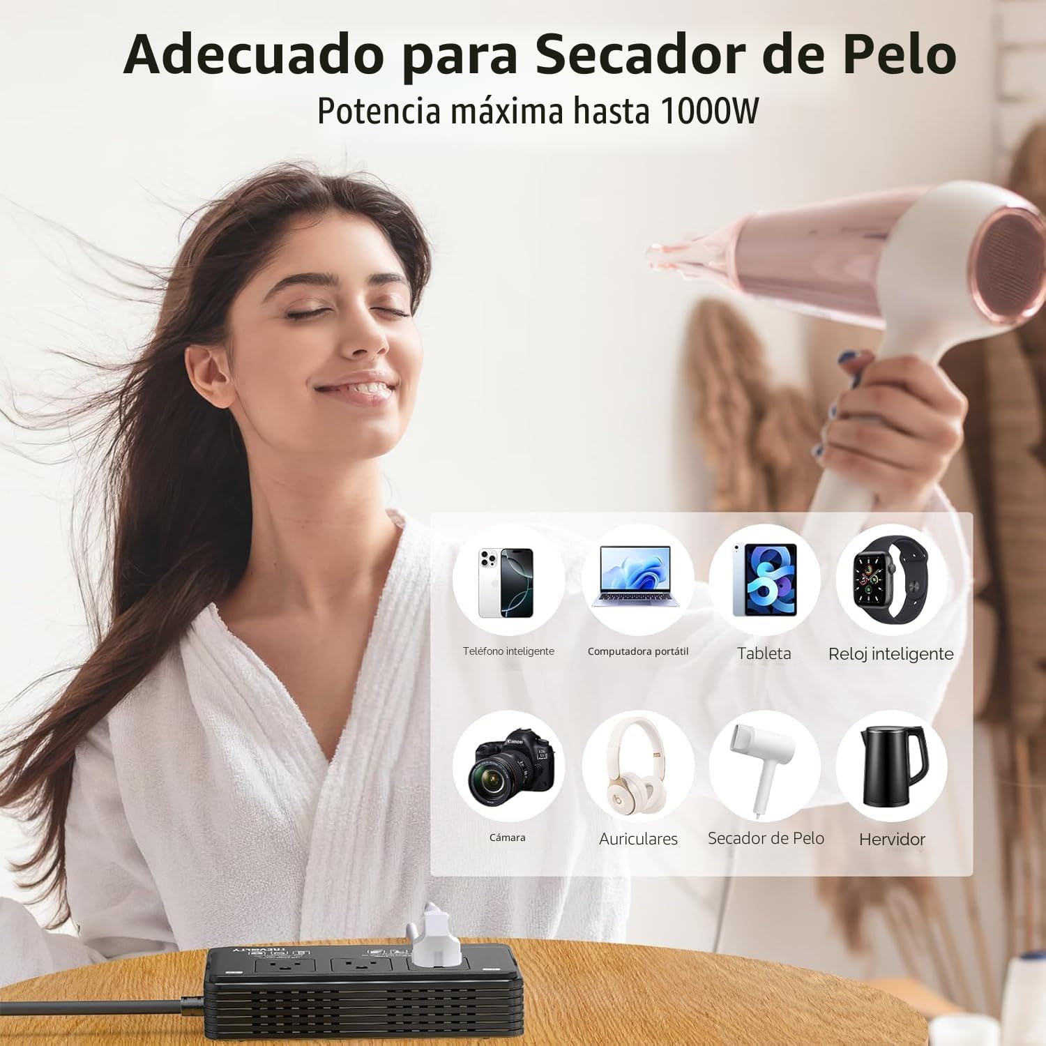 Convertidor de voltaje de 2000 W de EE. UU. a Europa para secadores de pelo, convertidor 7 en 1. - Imagen 4