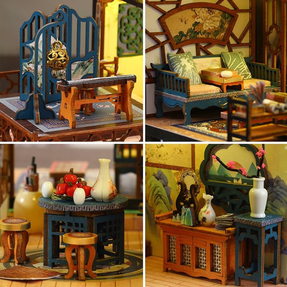 Kit de casa de muñecas en miniatura de madera 3D, estilo chino de pintura antigua. - Imagen 4