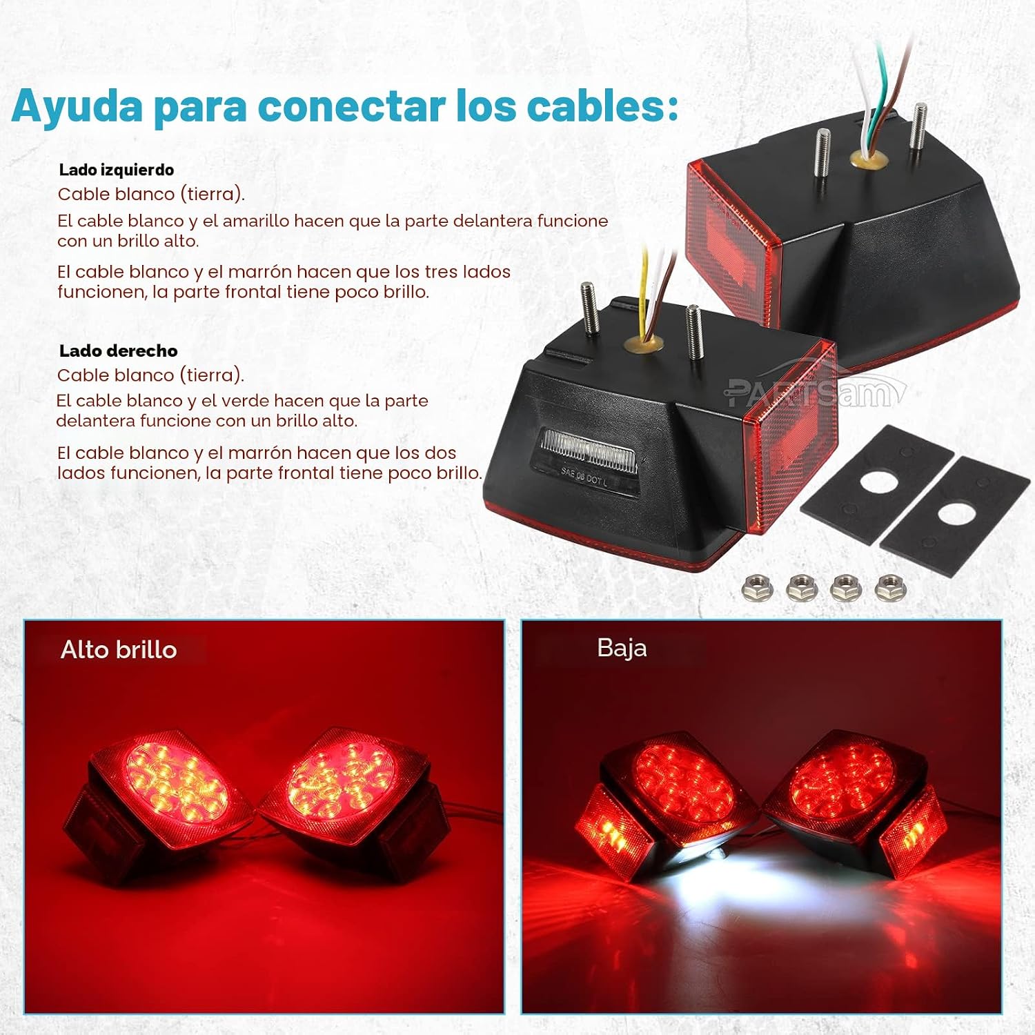 Partsam - Faros LED, impermeables y cuadrados de 12 V para remolques, de color rojo. - Imagen 6