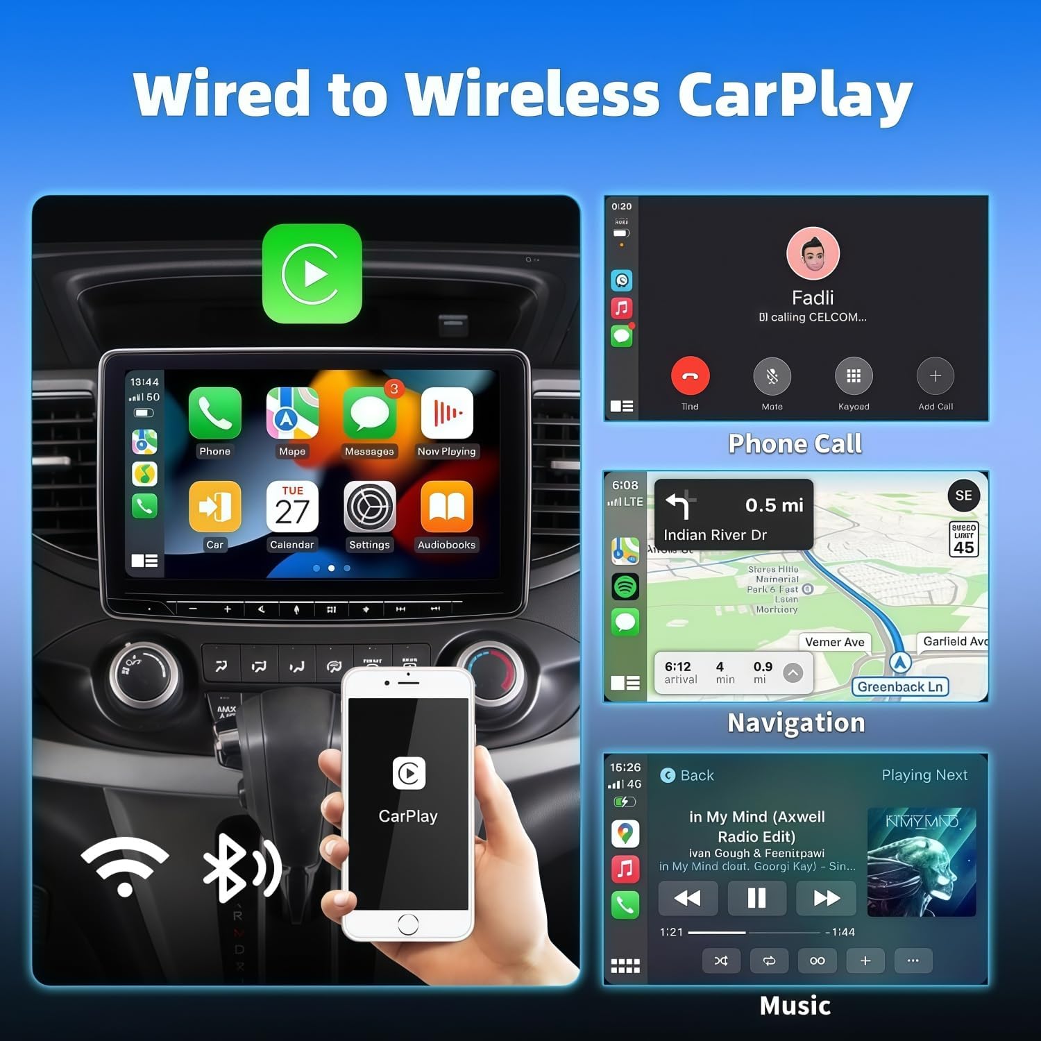 Adaptador inalámbrico CarPlay 2 en 1 para iPhone y adaptador automático inalámbrico. - Imagen 4