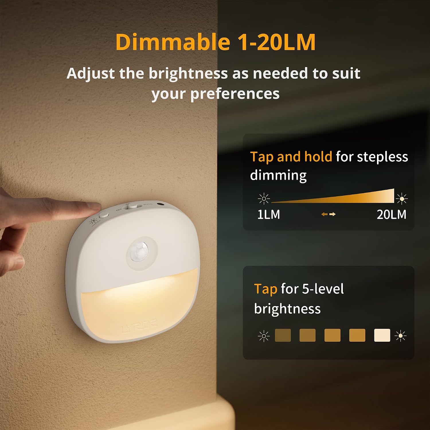 Lyridz Luz nocturna recargable, luz nocturna con batería con sensor de movimiento, mini luz LED. - Imagen 4