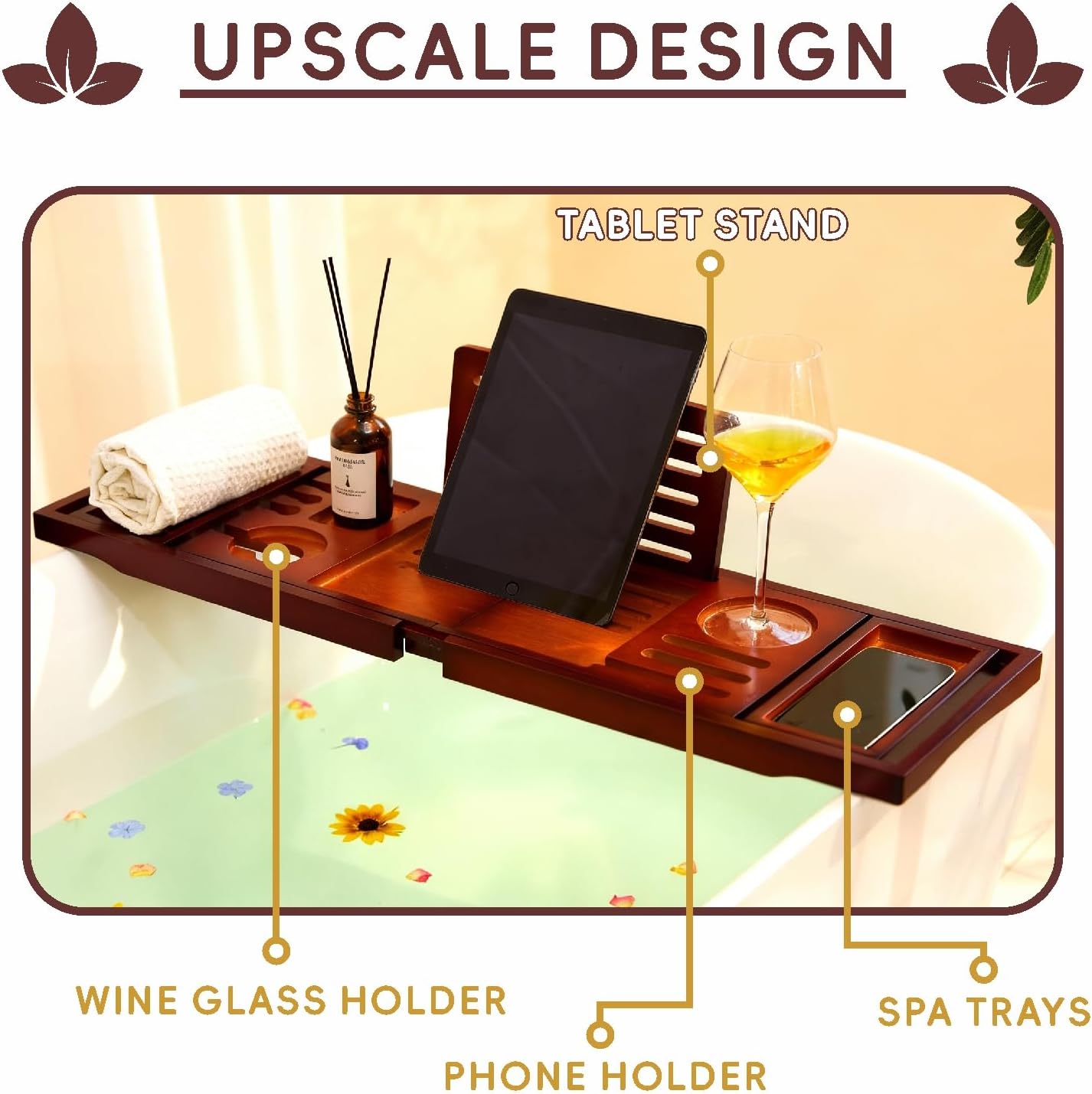 Bandeja de baño plegable de bambú de alta calidad, bandeja de baño expandible con soporte. - Imagen 3