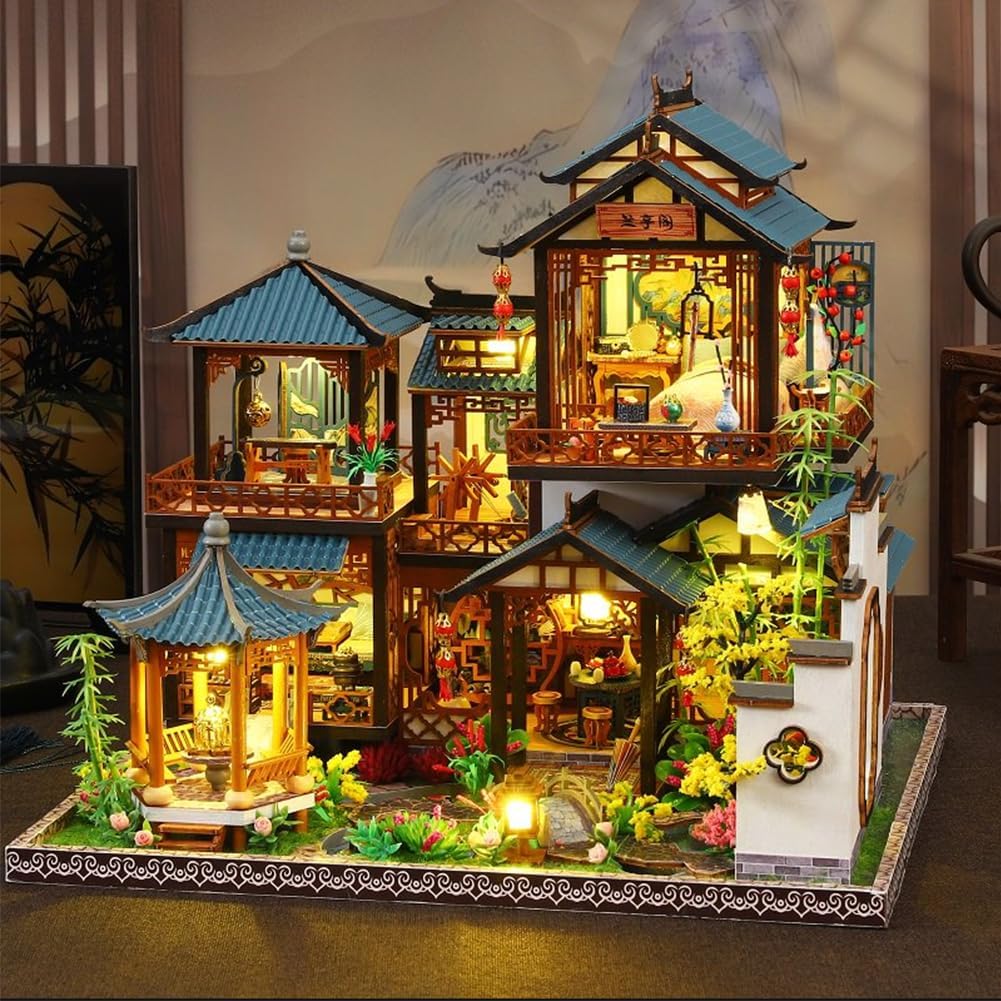 Kit de casa de muñecas en miniatura de madera 3D, estilo chino de pintura antigua. - Imagen 6