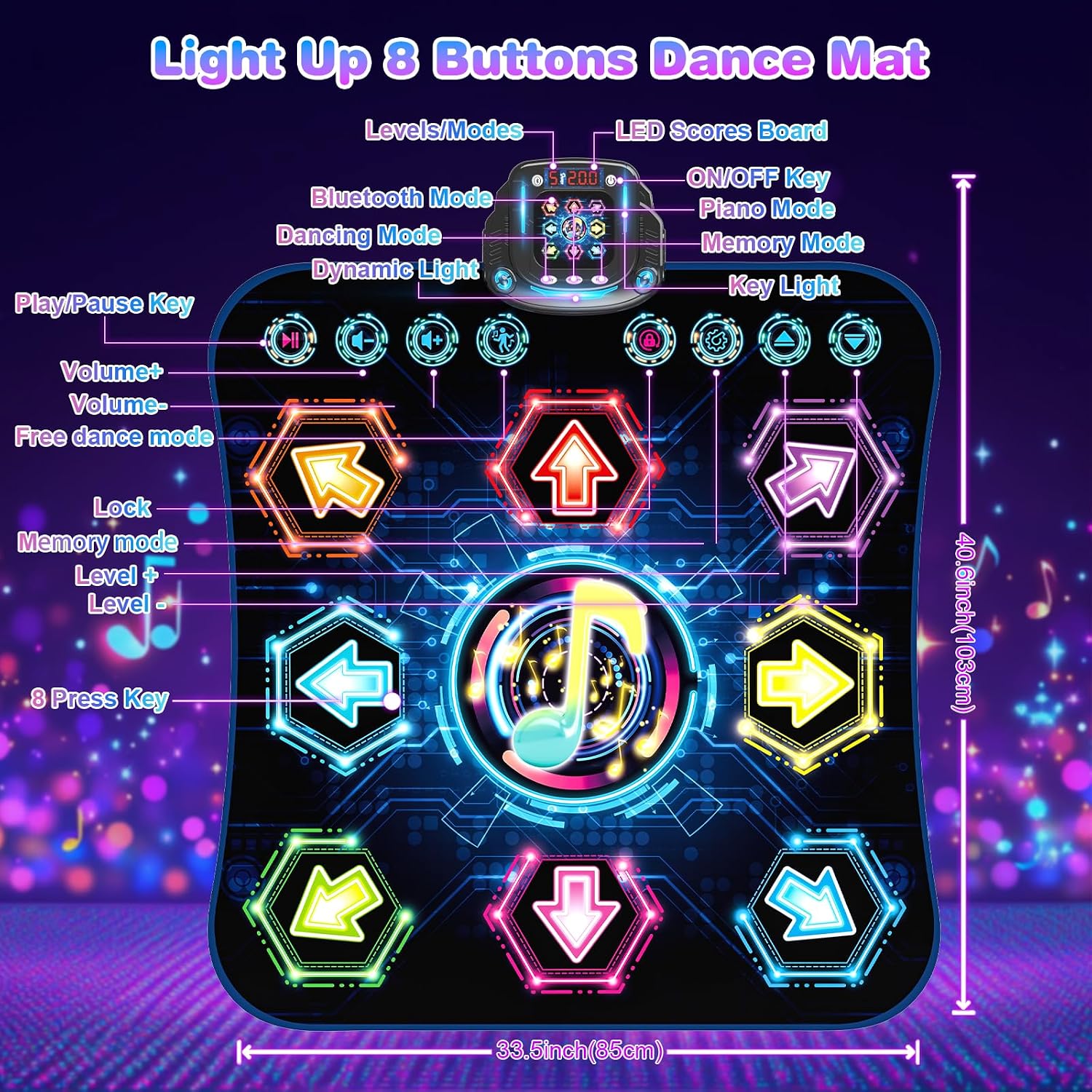 Tapete de Baile, 2025 Tapete de Baile Iluminado de 8 Botones con Bluetooth Inalámbrico. - Imagen 5