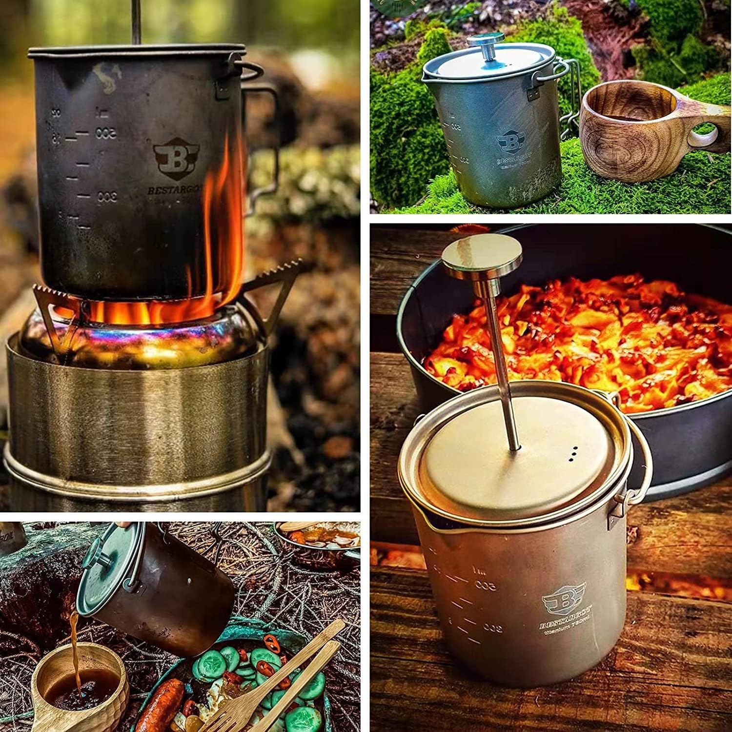 Bestargot Olla de titanio de 750 ml, prensa francesa portátil | Olla de camping ultraligera. - Imagen 4