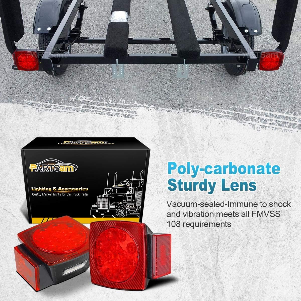 Partsam - Faros LED, impermeables y cuadrados de 12 V para remolques, de color rojo. - Imagen 3
