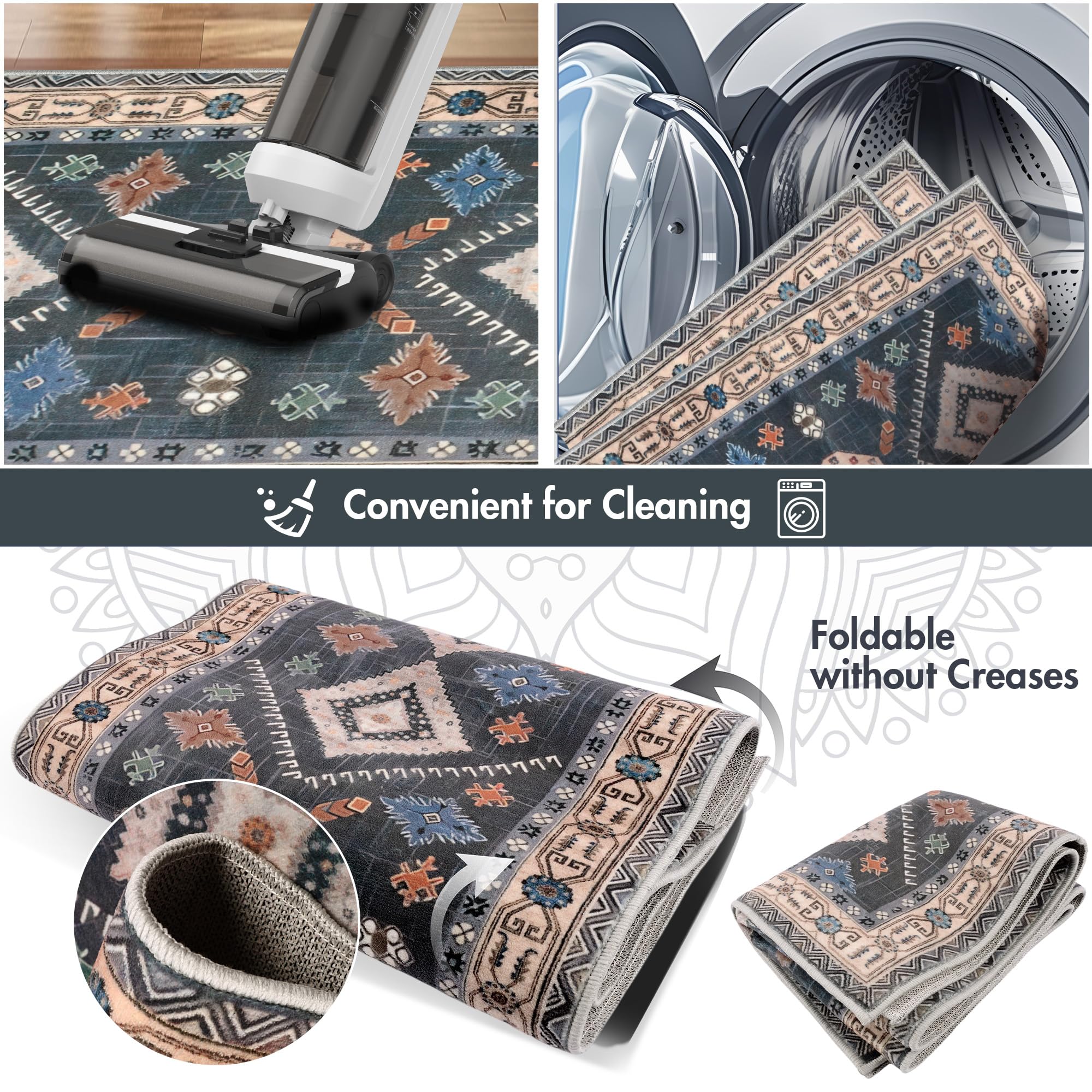 SIPIHA Alfombras de Cocina Boho - Juego 4 Piezas con Runner Antideslizante y Lavable. - Imagen 4