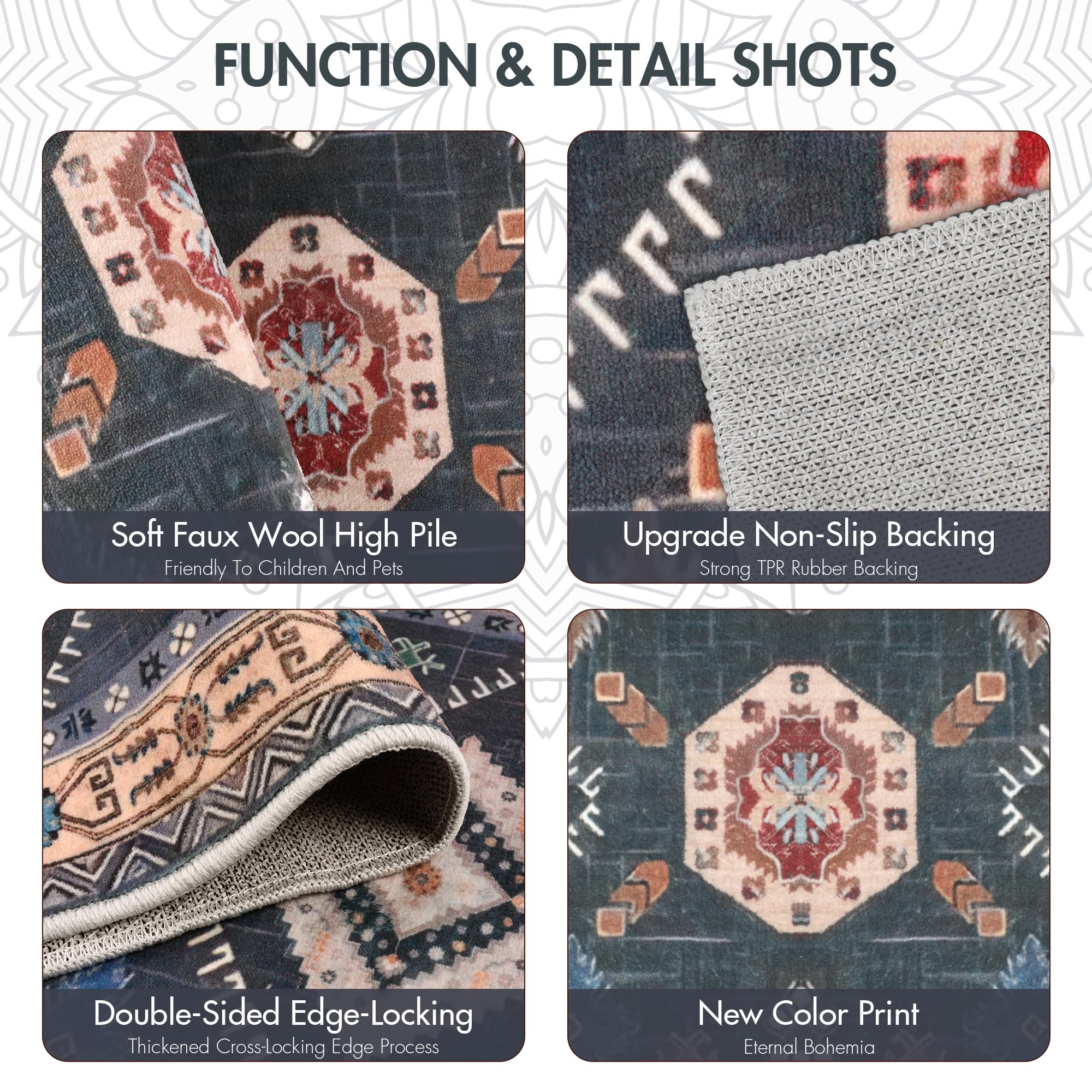 SIPIHA Alfombras de Cocina Boho - Juego 4 Piezas con Runner Antideslizante y Lavable. - Imagen 5