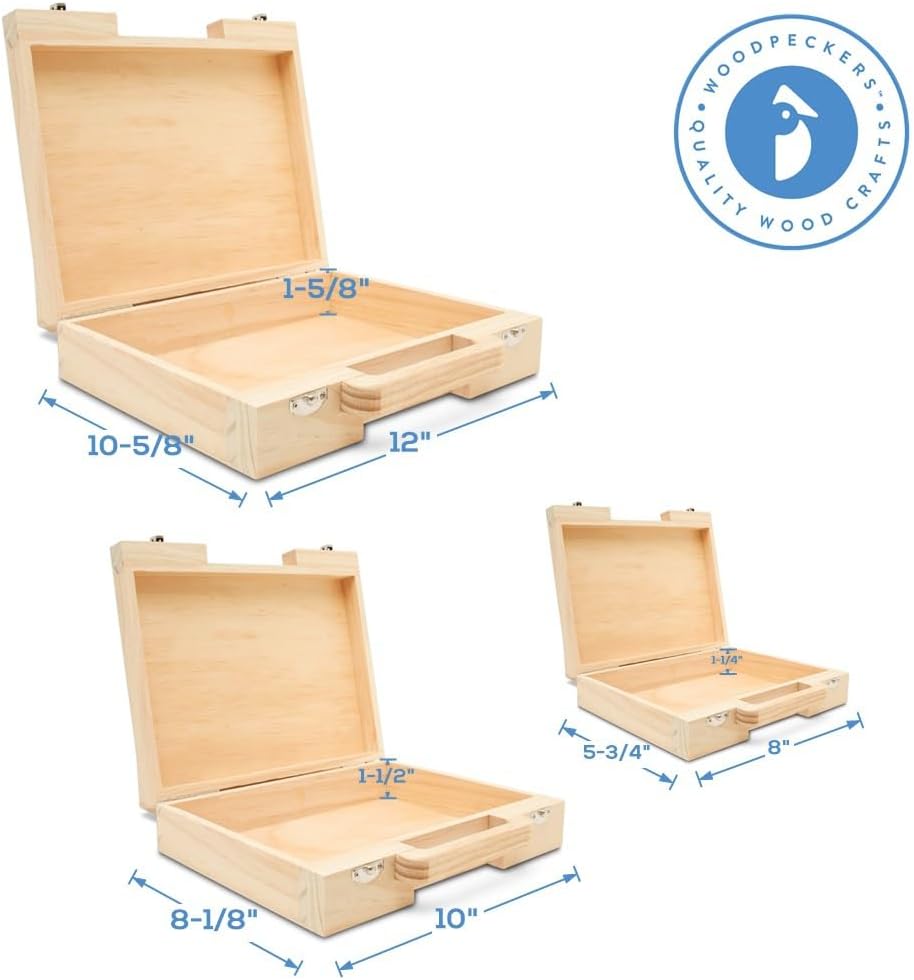 Woodpeckers Maleta de madera para manualidades, juego de 3 cajas de madera - Imagen 6