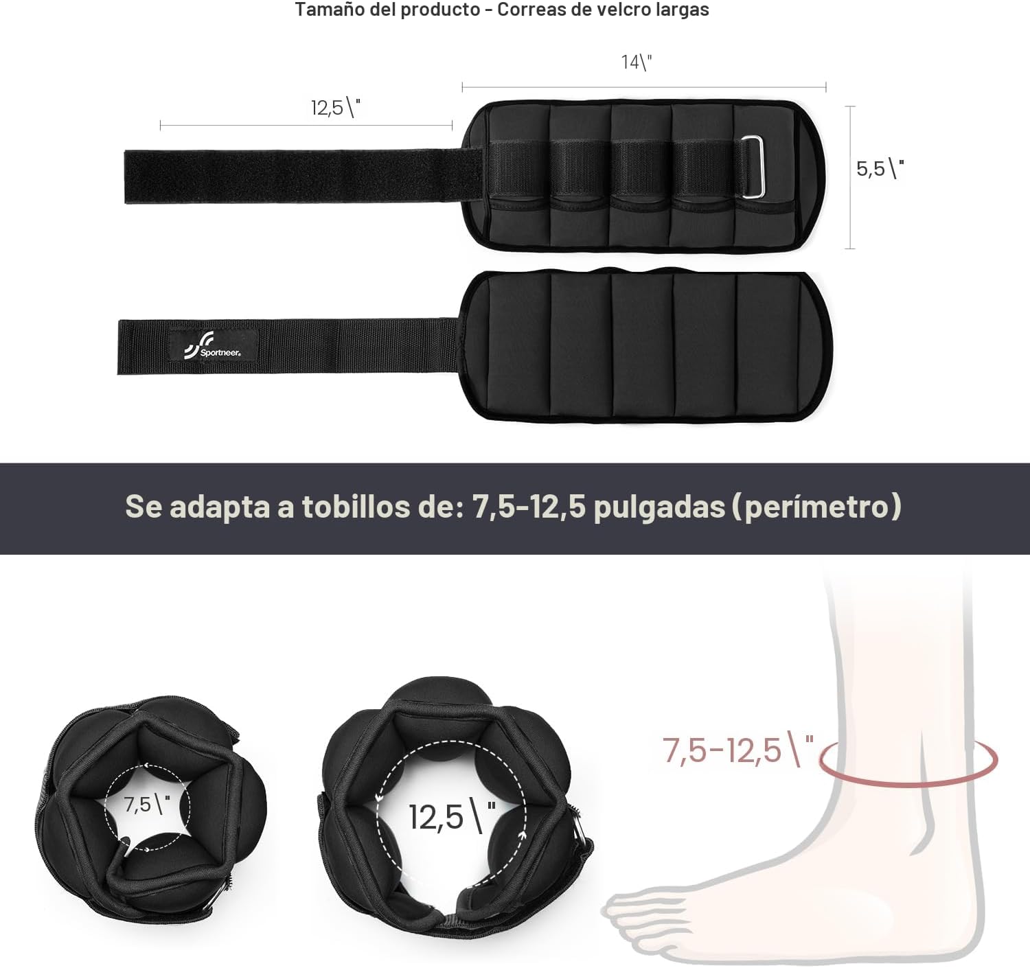 Sportneer Juego de pesas de tobillo ajustables, 1 par de 2, correas para el peso de las piernas - Imagen 5