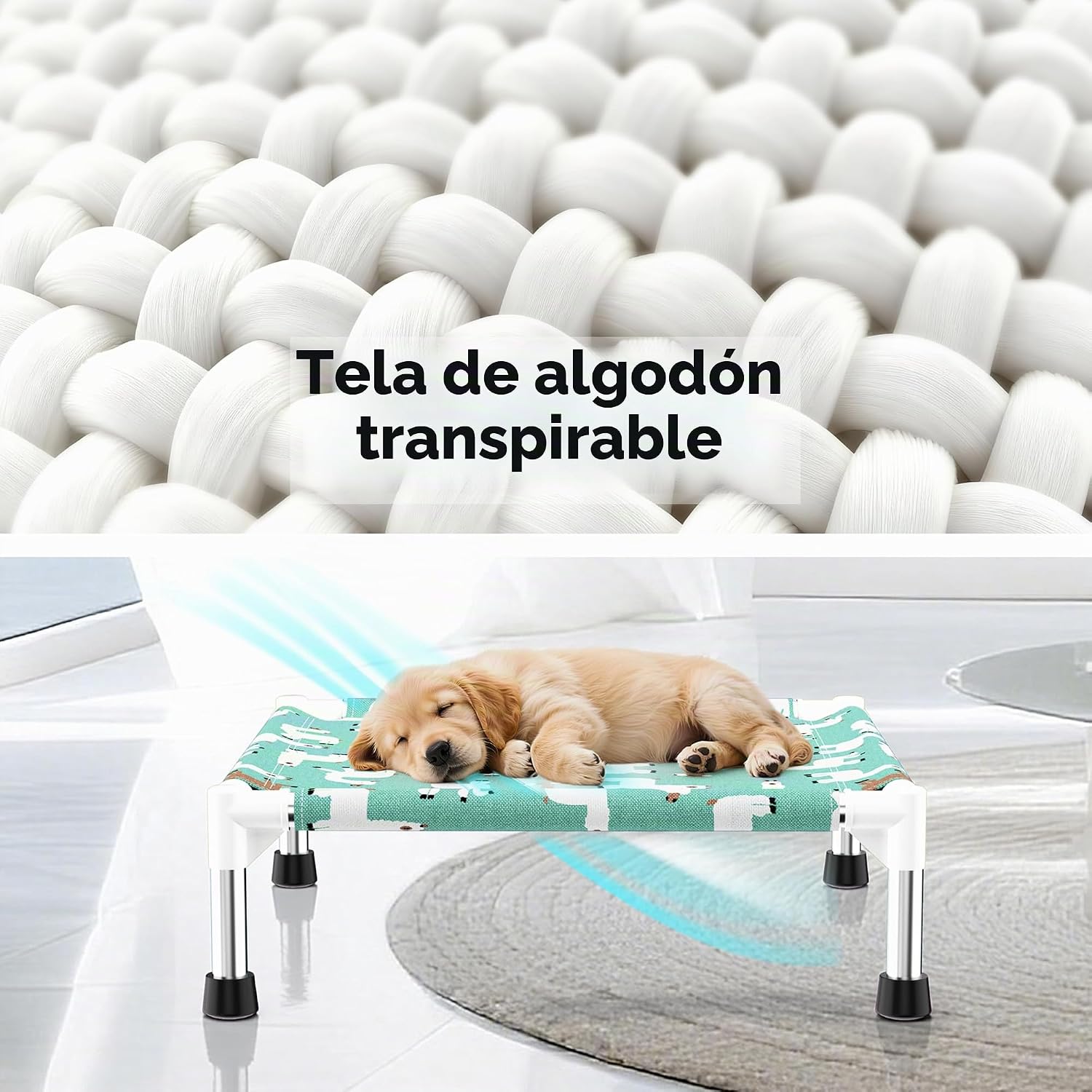Linda cama elevada para perros con estampado de alpaca - Cuna portátil refrescante para mascotas. - Imagen 4