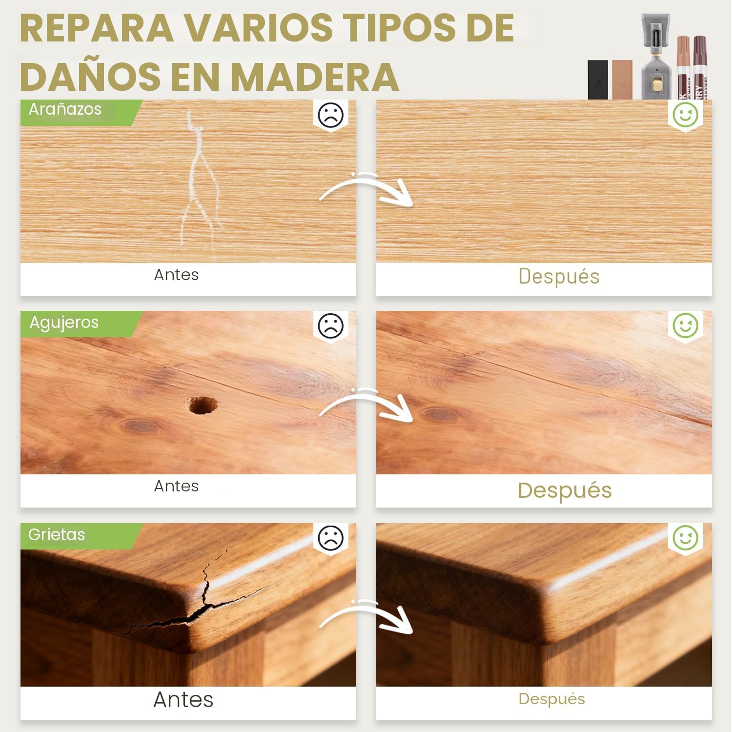 Kit de reparación de suelo de vinilo laminado, juego de 22 marcadores de retoque de muebles. - Imagen 4