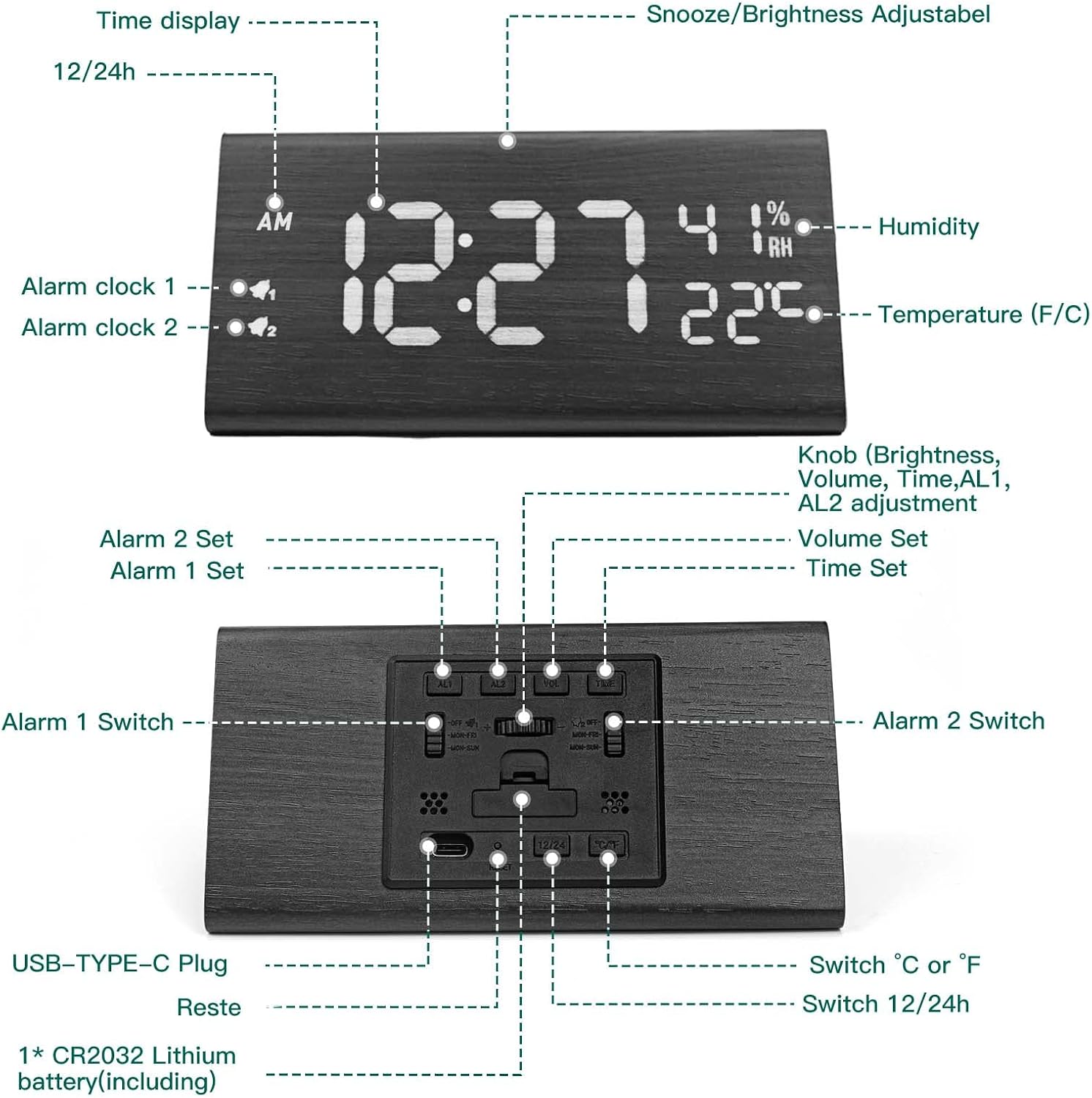 Reloj despertador digital de madera - Imagen 6