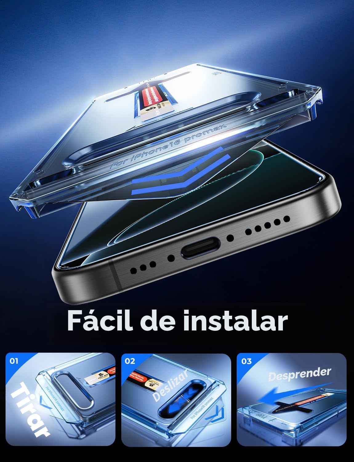 MAGIC JOHN Paquete de 2 protectores de pantalla de vidrio templado para iPhone 16 Pro Max. - Imagen 3