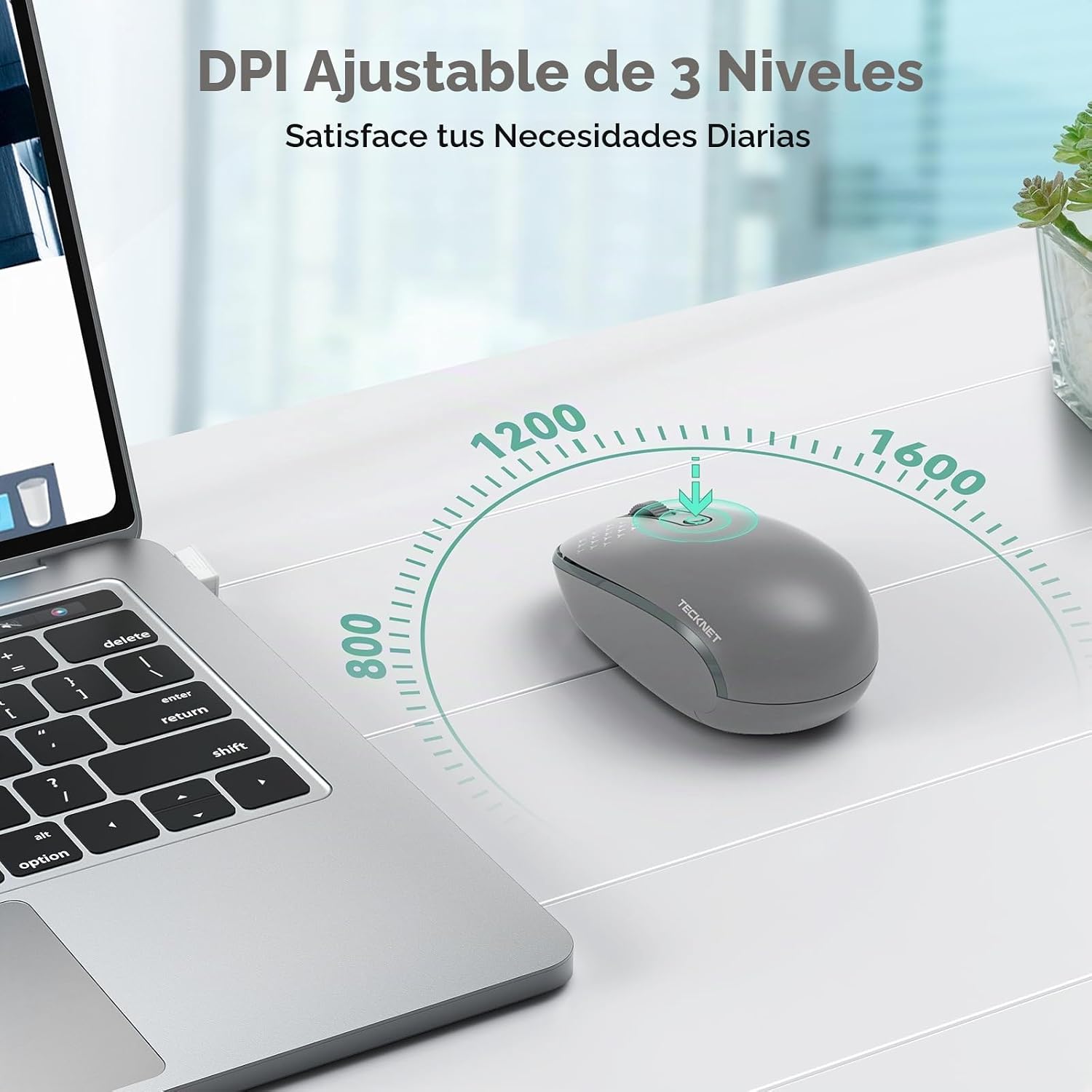 Tecknet Mouse inalámbrico, mouse silencioso de 2.4 GHz con receptor USB, 4 botones, portátil. - Imagen 5