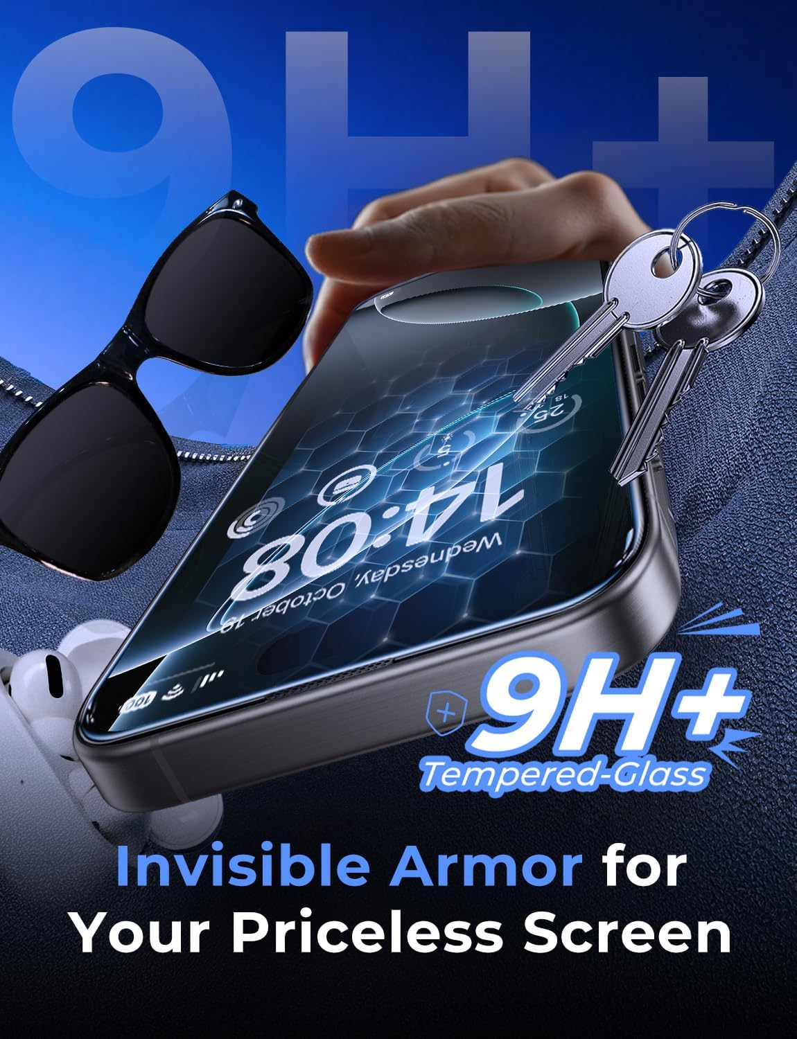 MAGIC JOHN Paquete de 2 protectores de pantalla de vidrio templado para iPhone 16 Pro Max. - Imagen 4