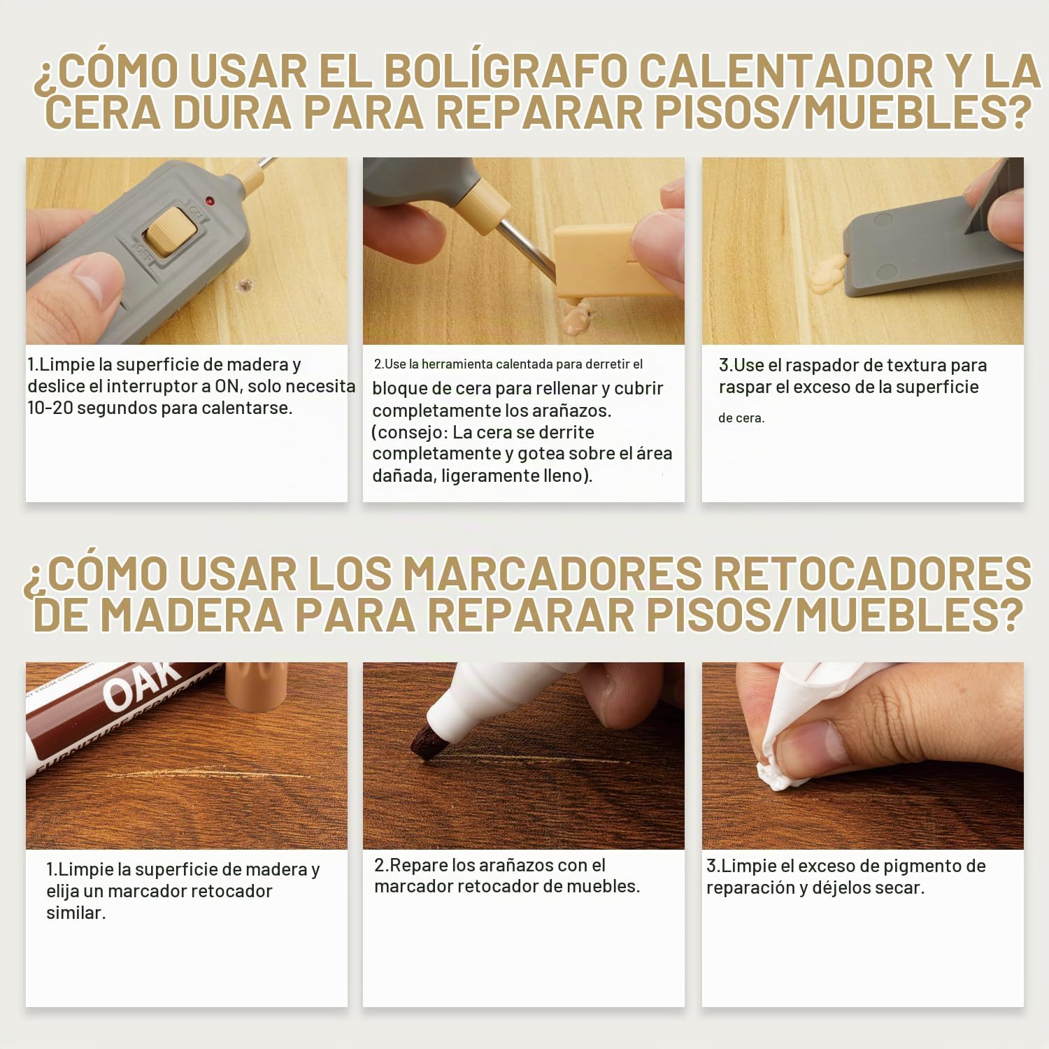 Kit de reparación de suelo de vinilo laminado, juego de 22 marcadores de retoque de muebles. - Imagen 3